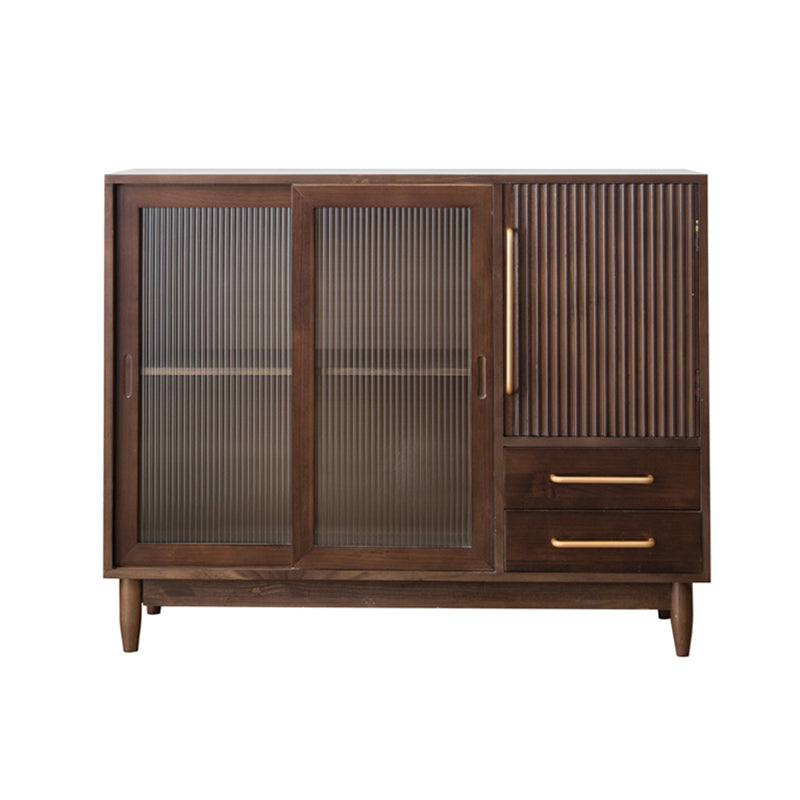 Modern Style Sideboard Pine Frame Glass Doors Buffet Server for Dining Room