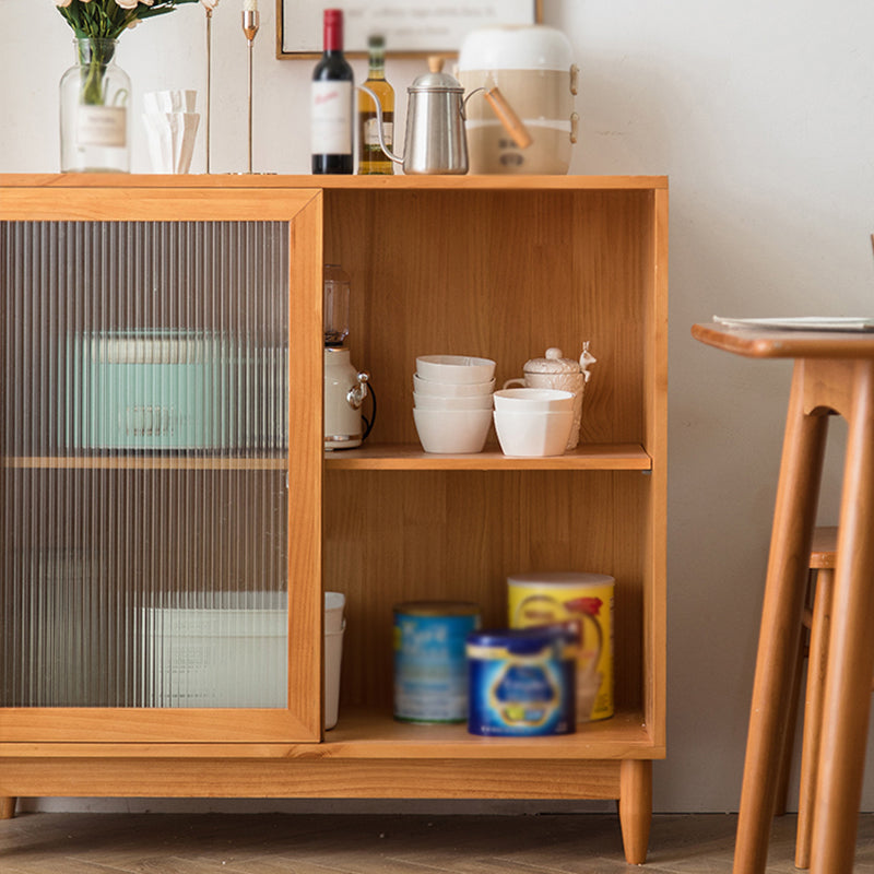 Modern Style Sideboard Pine Frame Glass Doors Buffet Server for Dining Room