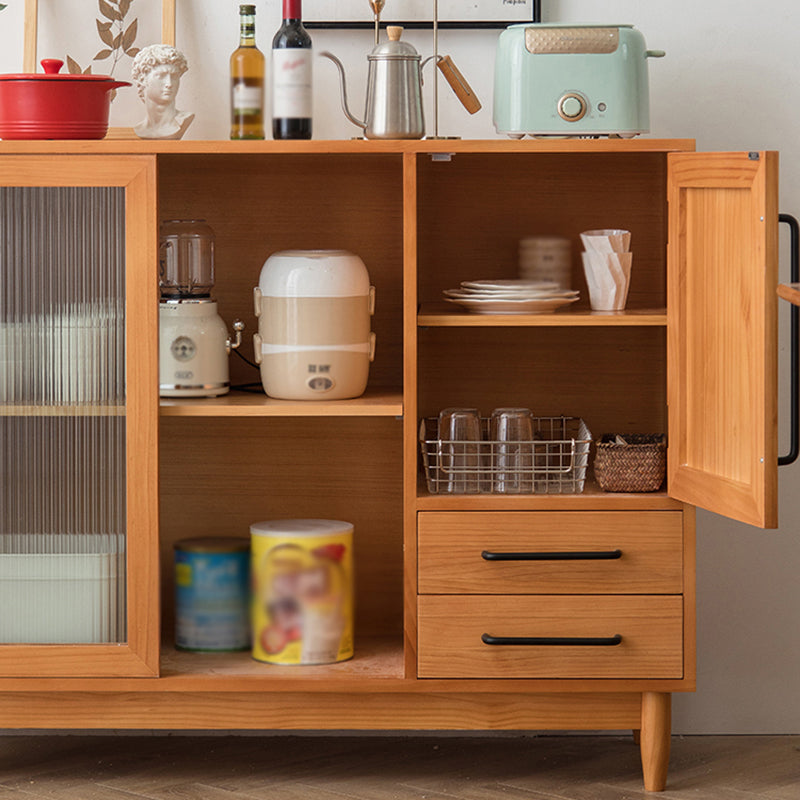 Modern Style Sideboard Pine Frame Glass Doors Buffet Server for Dining Room