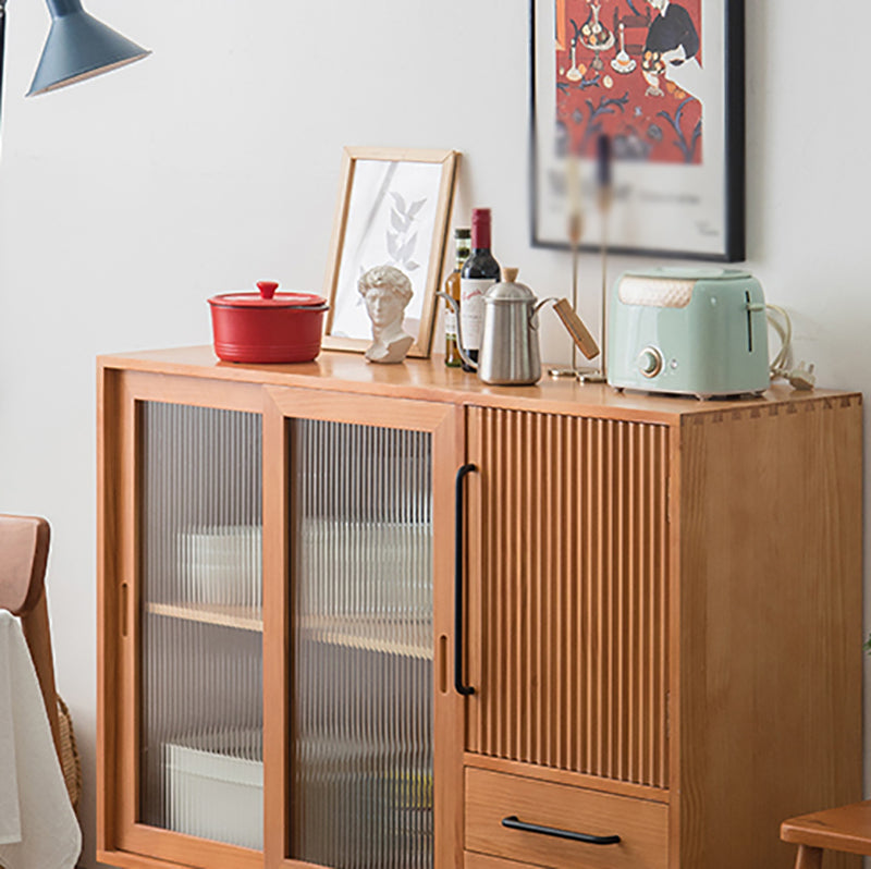 Modern Style Sideboard Pine Frame Glass Doors Buffet Server for Dining Room