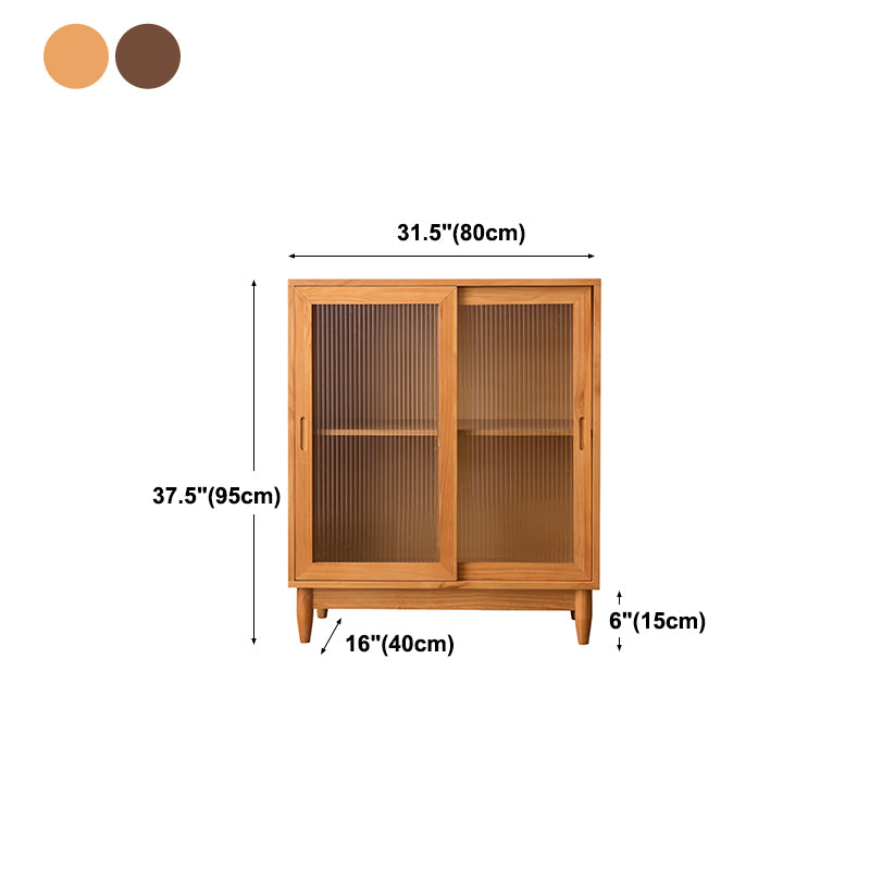 Modern Style Sideboard Pine Frame Glass Doors Buffet Server for Dining Room