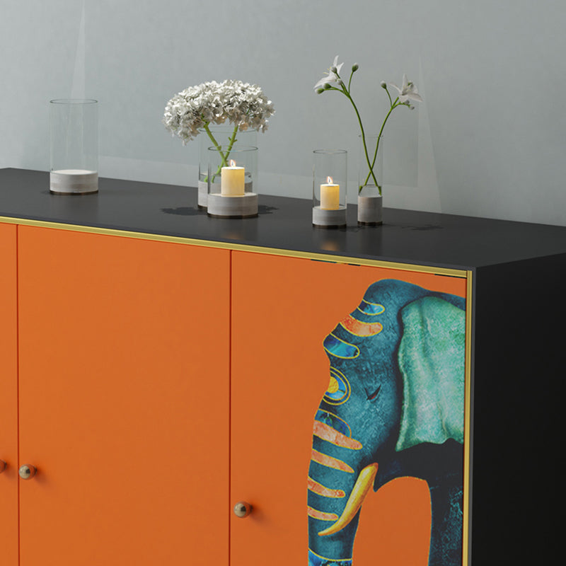 Modern Engineered Wood Sideboard Orange Cabinets Dining Server for Dining Room