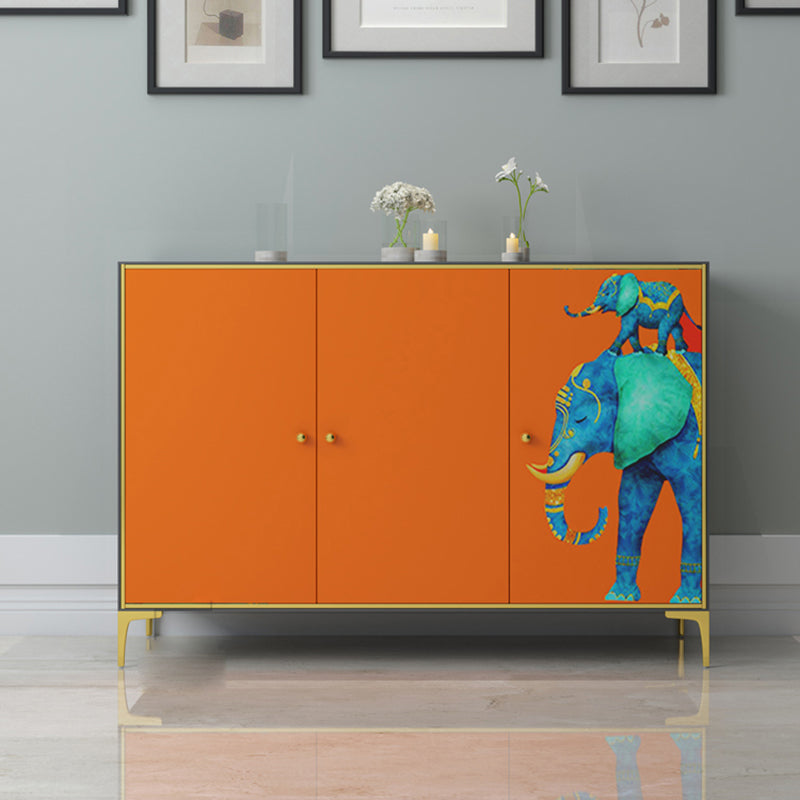 Modern Engineered Wood Sideboard Orange Cabinets Dining Server for Dining Room