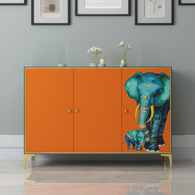 Modern Engineered Wood Sideboard Orange Cabinets Dining Server for Dining Room