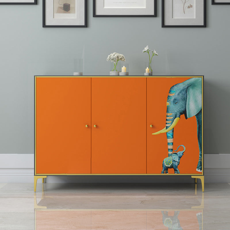 Modern Engineered Wood Sideboard Orange Cabinets Dining Server for Dining Room