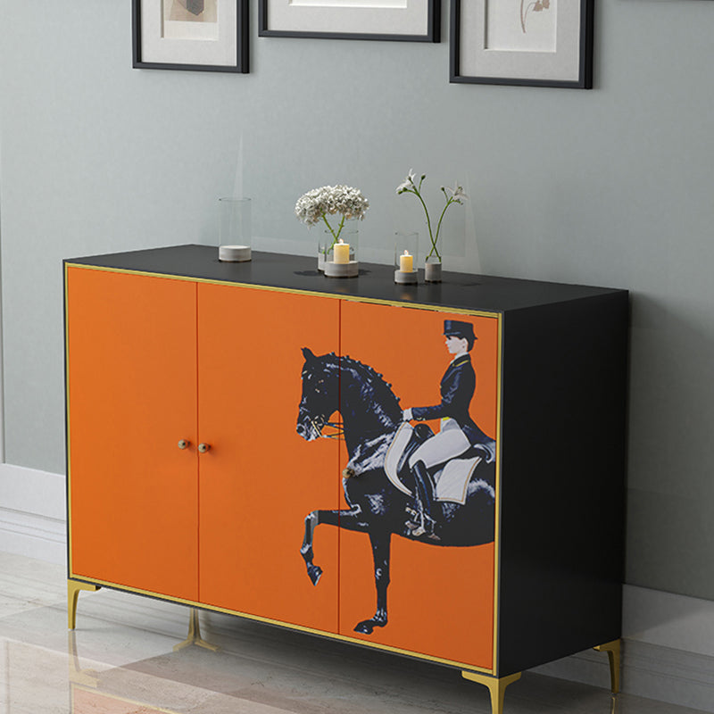 Modern Engineered Wood Sideboard Orange Cabinets Dining Server for Dining Room