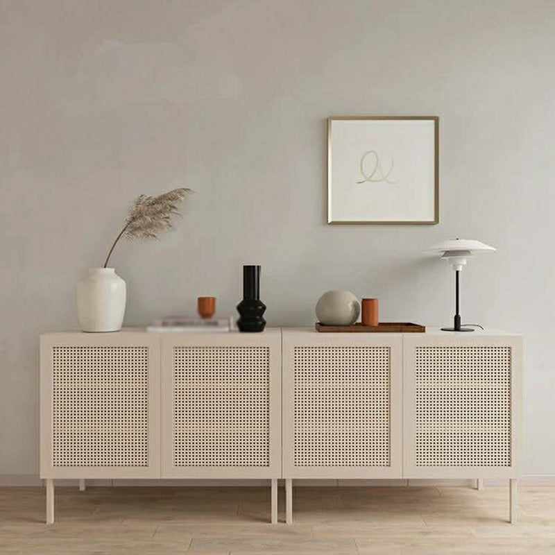 Rattan Pine Living Room Sideboard Cabinet Modern Server Cabinet with Storage