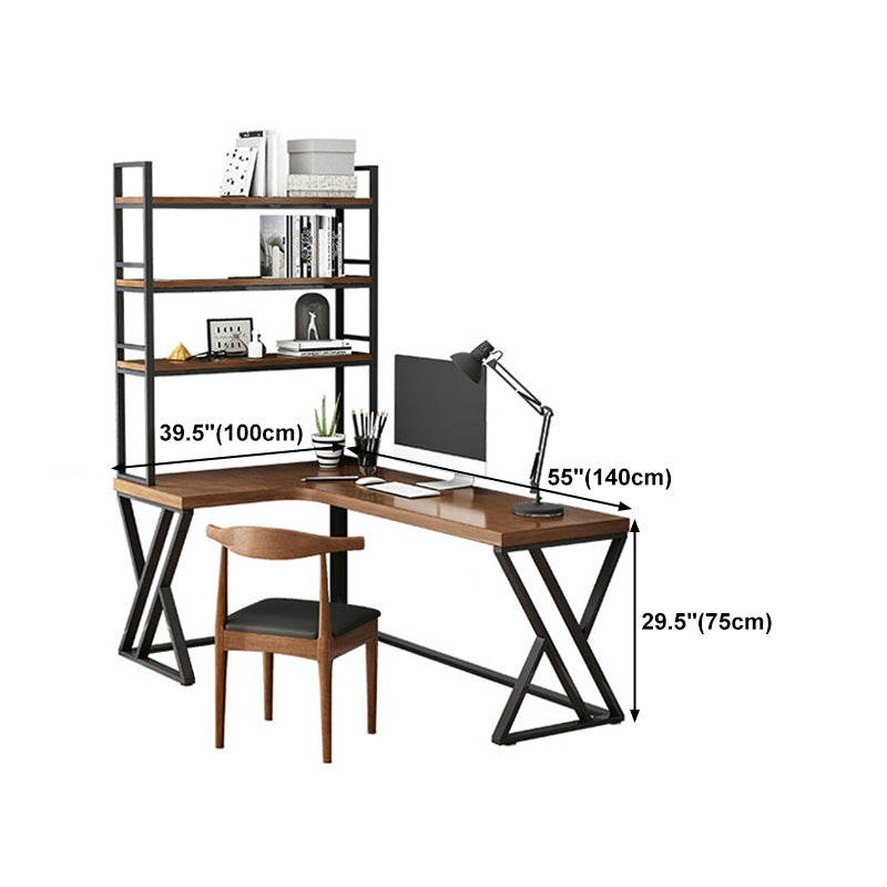 L-Shape Office Table Industrial Writing Desk of Solid Pinewood without Shelf and Chair