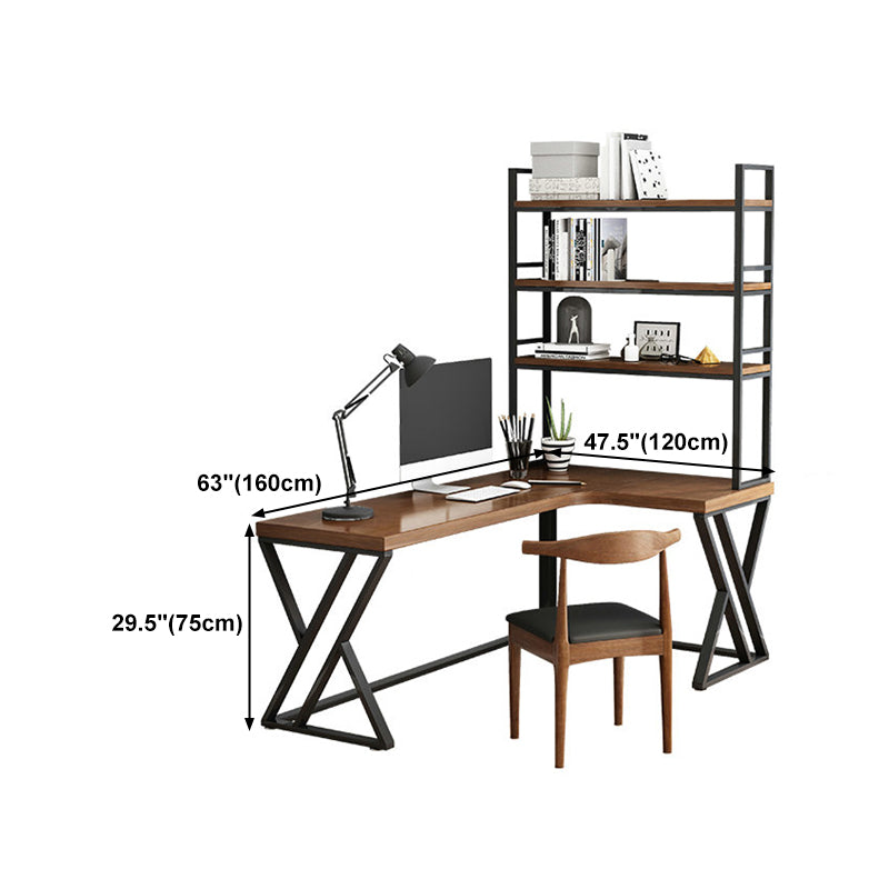 L-Shape Office Table Industrial Writing Desk of Solid Pinewood without Shelf and Chair