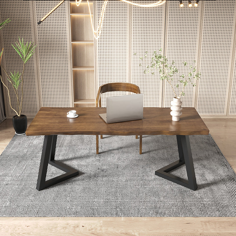 Industrial Style Writing Desk Brown Solid Wood Office Desk for Home