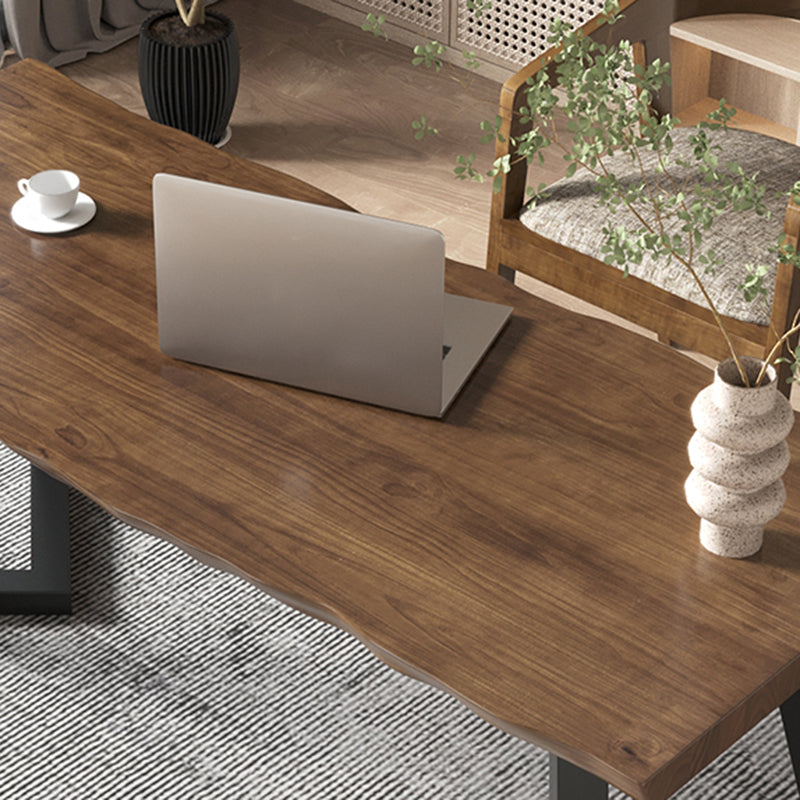 Industrial Style Writing Desk Brown Solid Wood Office Desk for Home