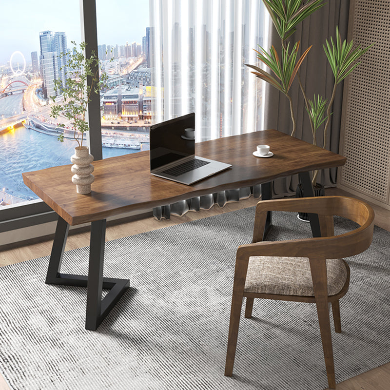 Industrial Style Writing Desk Brown Solid Wood Office Desk for Home