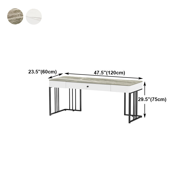 Sintered Stone Curved Writing Desk Contemporary Black Sled Base Desk