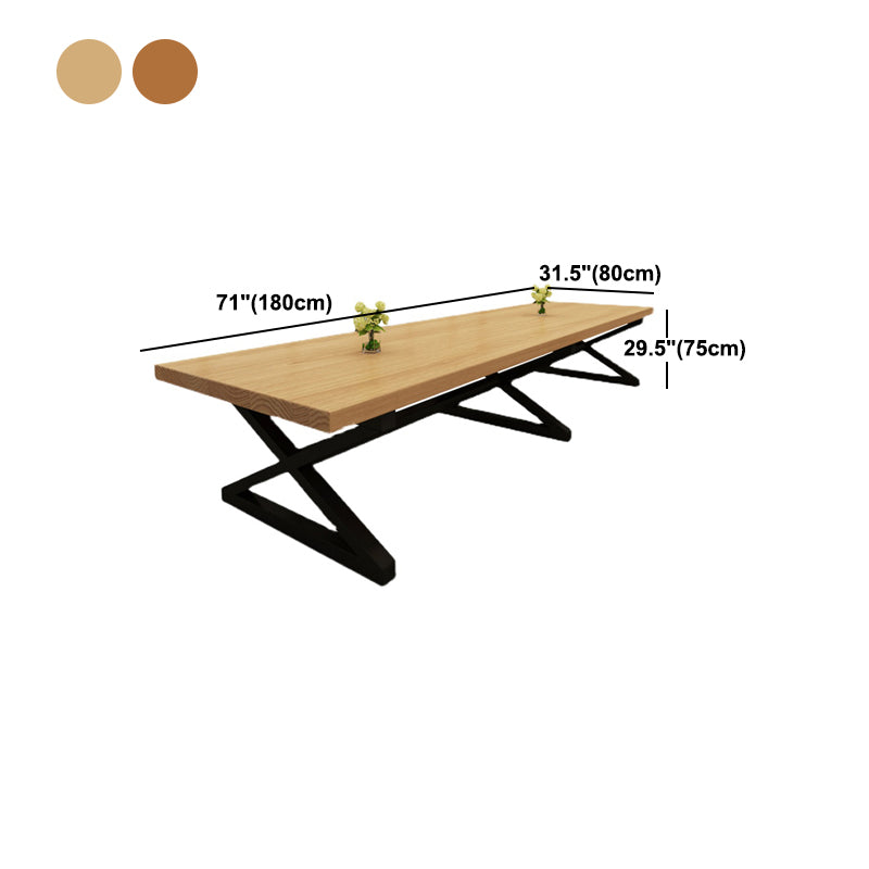 Solid Wood Industrial Meeting Desk Rectangle Fixed Writing Table