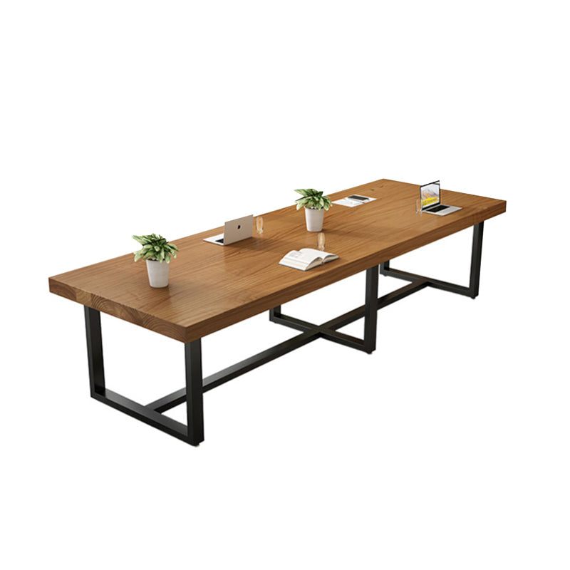 Solid Wood Industrial Office Desk Rectangle Fixed Writing Table