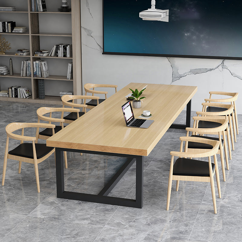 Rectangle Meeting Table Industrial Style Office Desk with Trestle Base