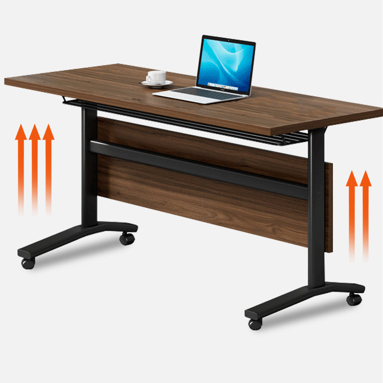 Modern Manufactured Wood Desk with Wheels Brown Rectangular Office Desk