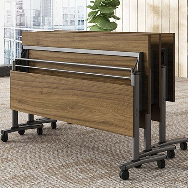 Modern Manufactured Wood Desk with Wheels Brown Rectangular Office Desk