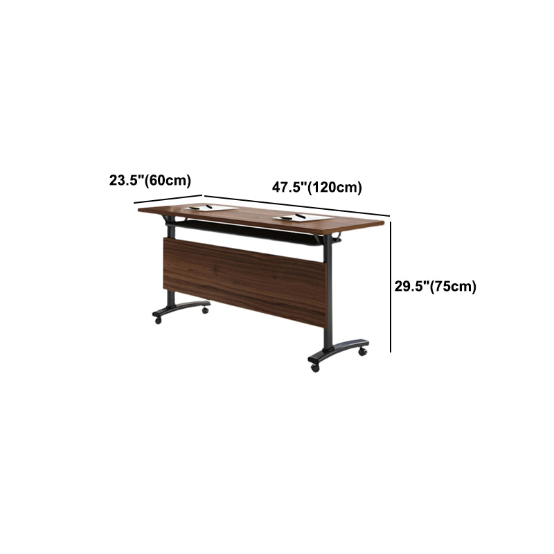 Modern Manufactured Wood Desk with Wheels Brown Rectangular Office Desk