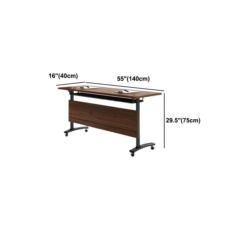 Modern Manufactured Wood Desk with Wheels Brown Rectangular Office Desk