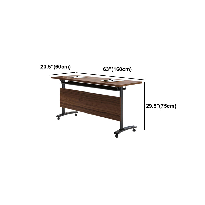 Modern Manufactured Wood Desk with Wheels Brown Rectangular Office Desk