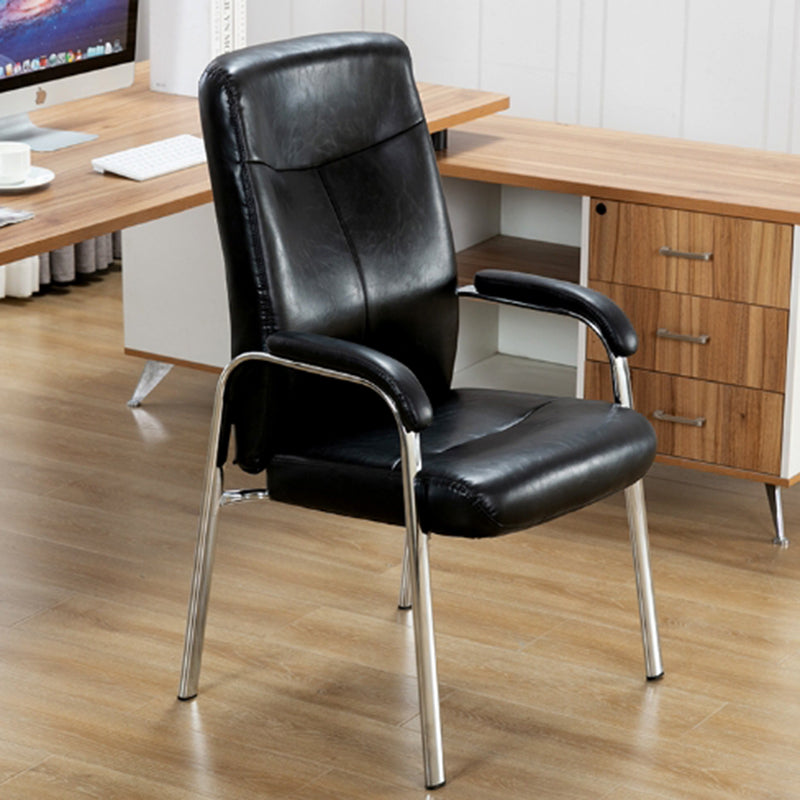 Chrome Frame Modern Desk Chair with Arms Faux Leather Task Chair with Metal Legs