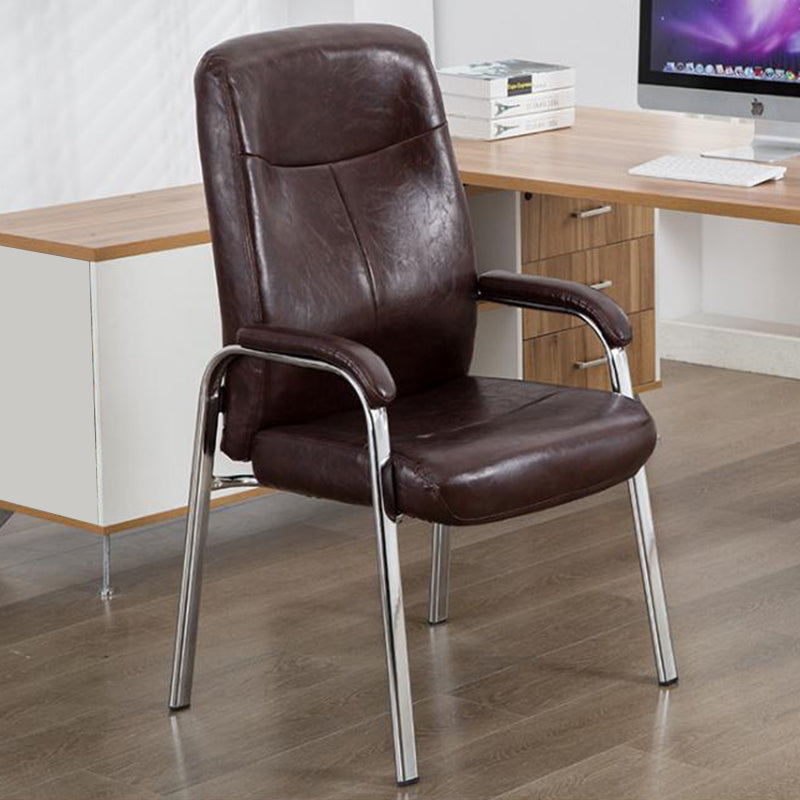 Chrome Frame Modern Desk Chair with Arms Faux Leather Task Chair with Metal Legs