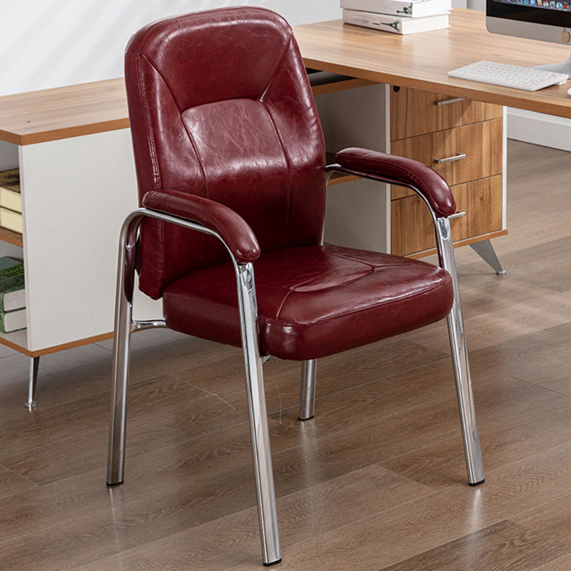 Chrome Frame Modern Desk Chair with Arms Faux Leather Task Chair with Metal Legs