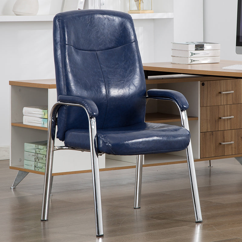 Chrome Frame Modern Desk Chair with Arms Faux Leather Task Chair with Metal Legs