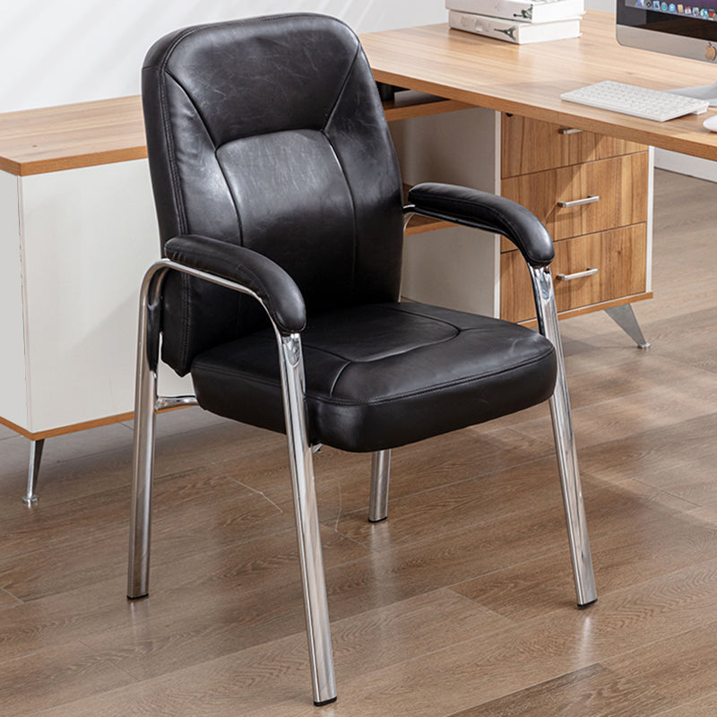 Chrome Frame Modern Desk Chair with Arms Faux Leather Task Chair with Metal Legs