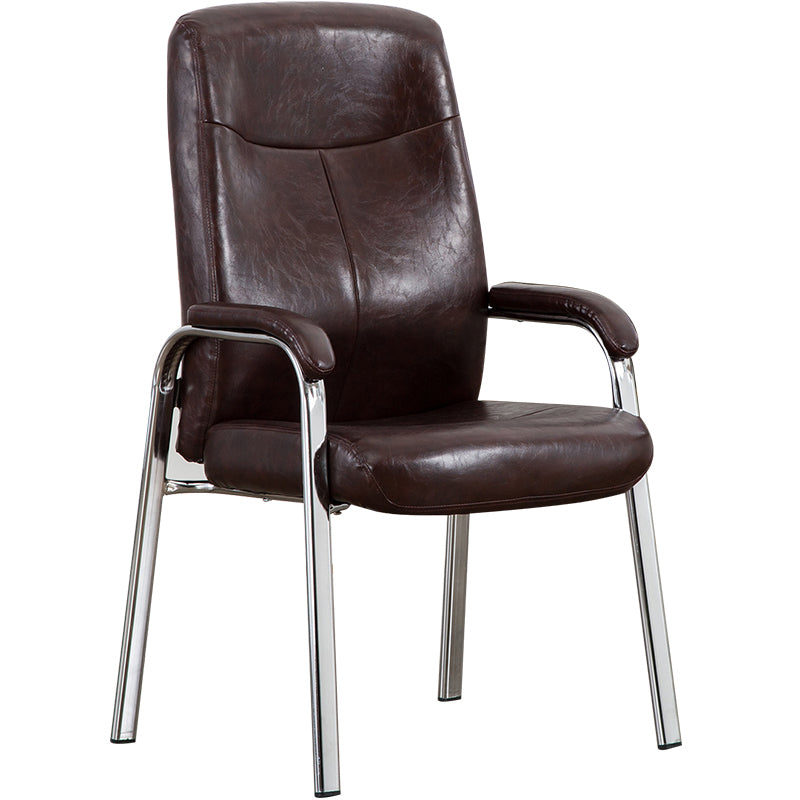 Chrome Frame Modern Desk Chair with Arms Faux Leather Task Chair with Metal Legs