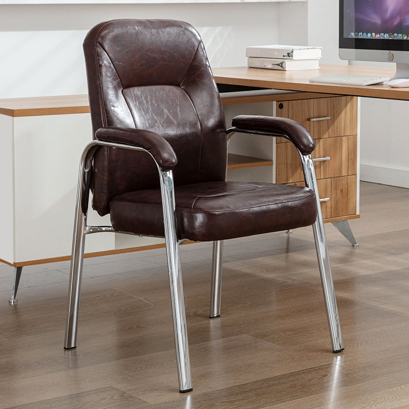 Chrome Frame Modern Desk Chair with Arms Faux Leather Task Chair with Metal Legs