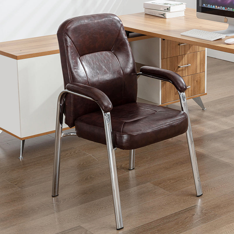 Chrome Frame Modern Desk Chair with Arms Faux Leather Task Chair with Metal Legs