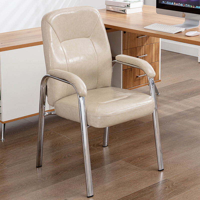 Chrome Frame Modern Desk Chair with Arms Faux Leather Task Chair with Metal Legs