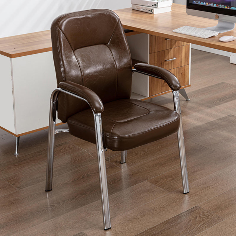 Chrome Frame Modern Desk Chair with Arms Faux Leather Task Chair with Metal Legs