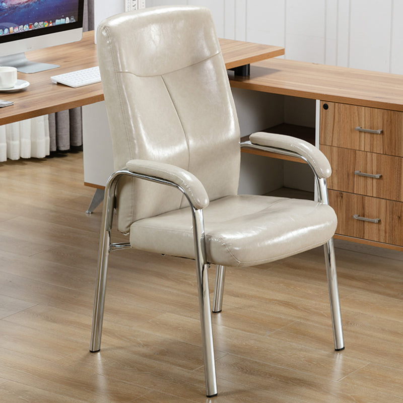 Chrome Frame Modern Desk Chair with Arms Faux Leather Task Chair with Metal Legs