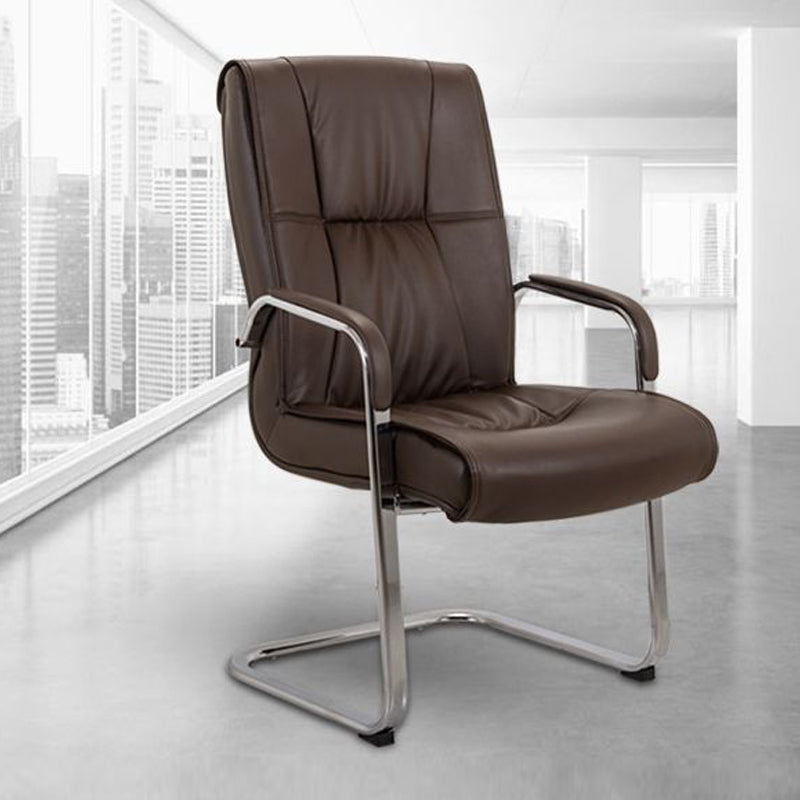 Faux Leather Executive Chair No Wheels Modern Office Chair with Fixed Arms