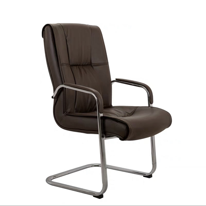 Faux Leather Executive Chair No Wheels Modern Office Chair with Fixed Arms