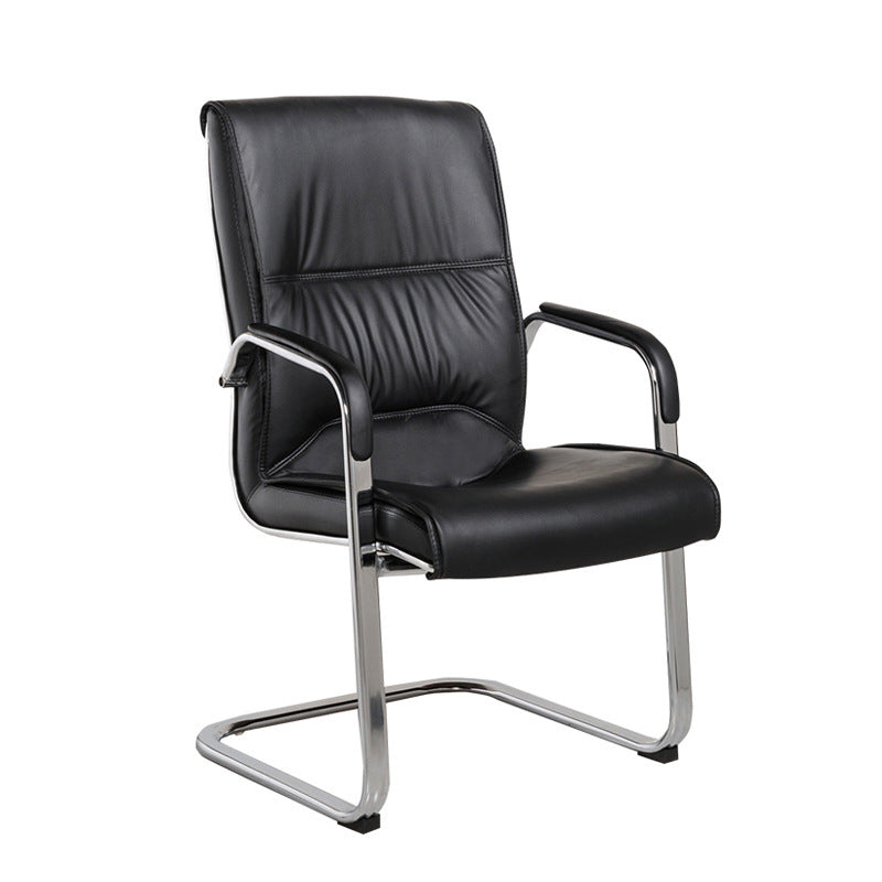 Faux Leather Executive Chair No Wheels Modern Office Chair with Fixed Arms