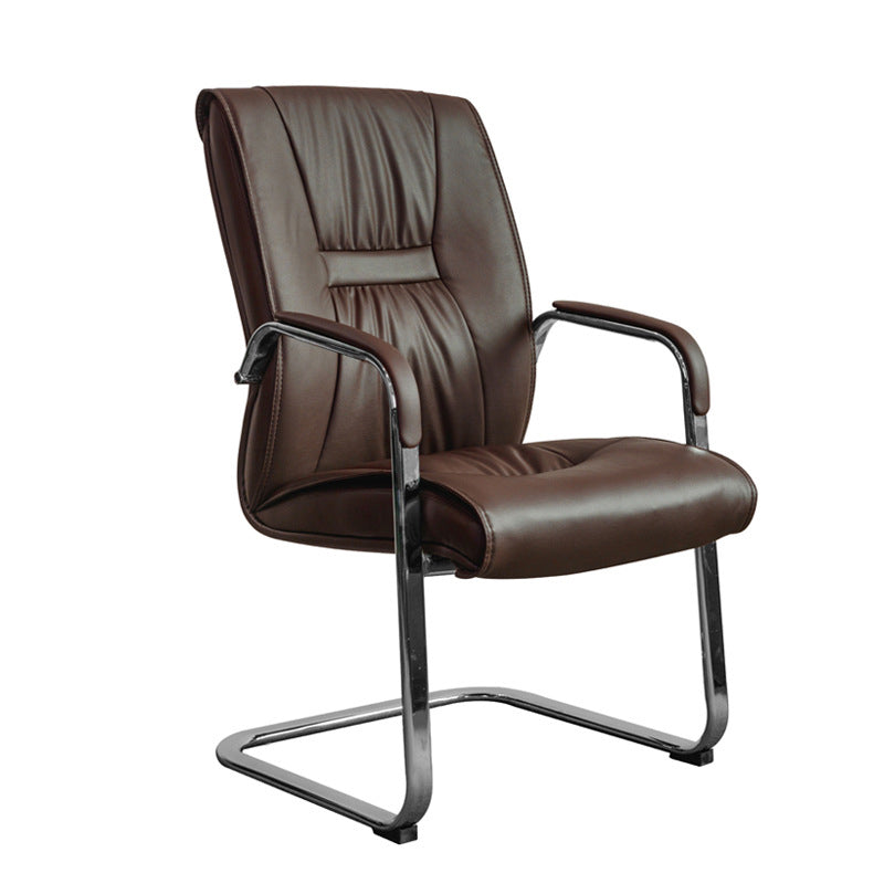 Faux Leather Executive Chair No Wheels Modern Office Chair with Fixed Arms