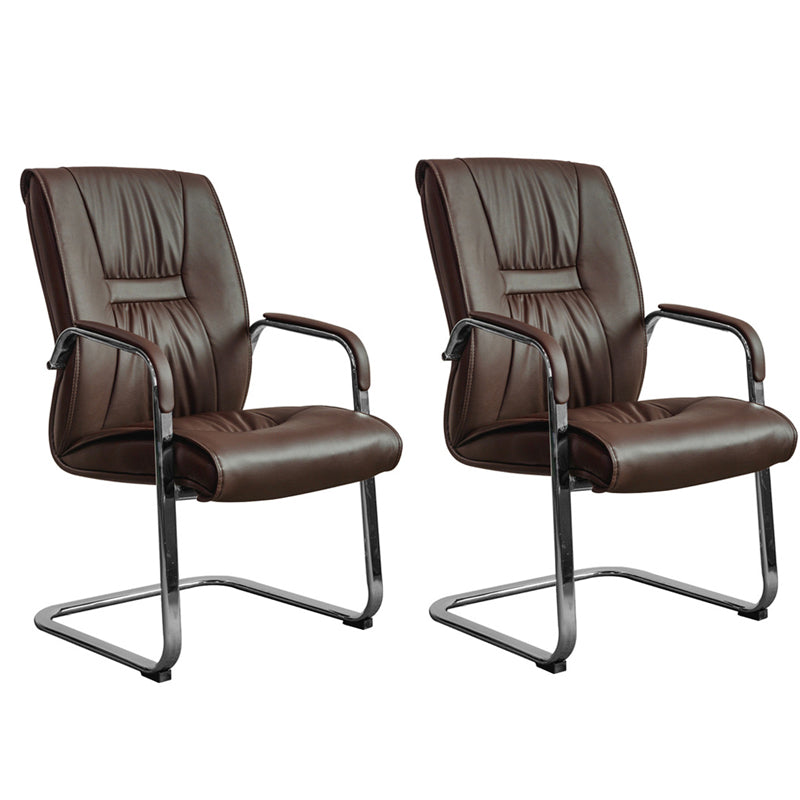 Faux Leather Executive Chair No Wheels Modern Office Chair with Fixed Arms