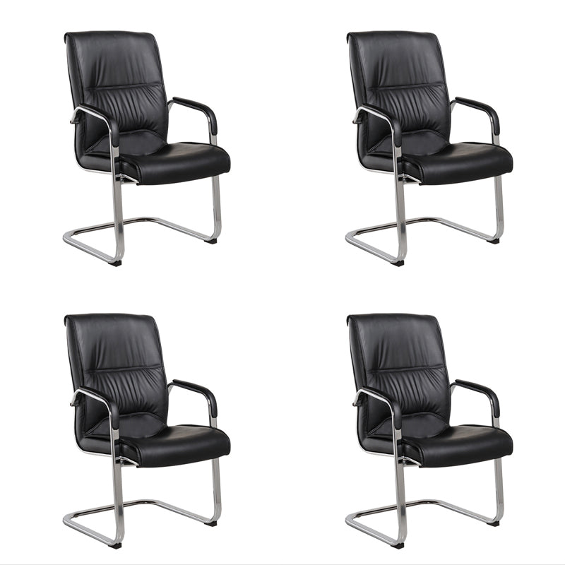 Faux Leather Executive Chair No Wheels Modern Office Chair with Fixed Arms