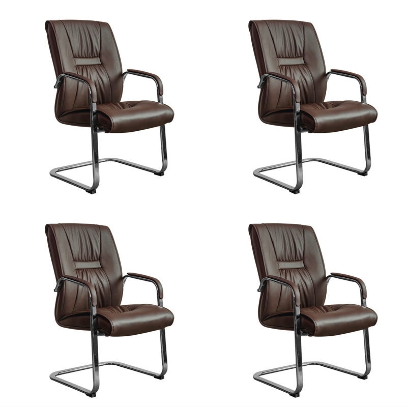 Faux Leather Executive Chair No Wheels Modern Office Chair with Fixed Arms