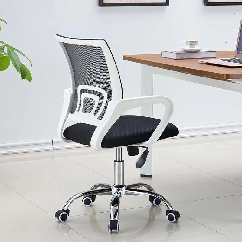 Mid-back Office Chair with Sponge Cushion Fixed Arm Metal Leg Desk Chair