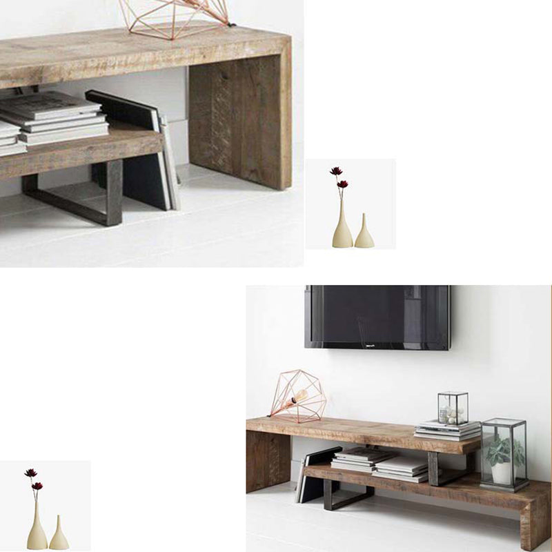 17.72"H TV Stand Industrial Style Open Storage TV Console with 2-shelf