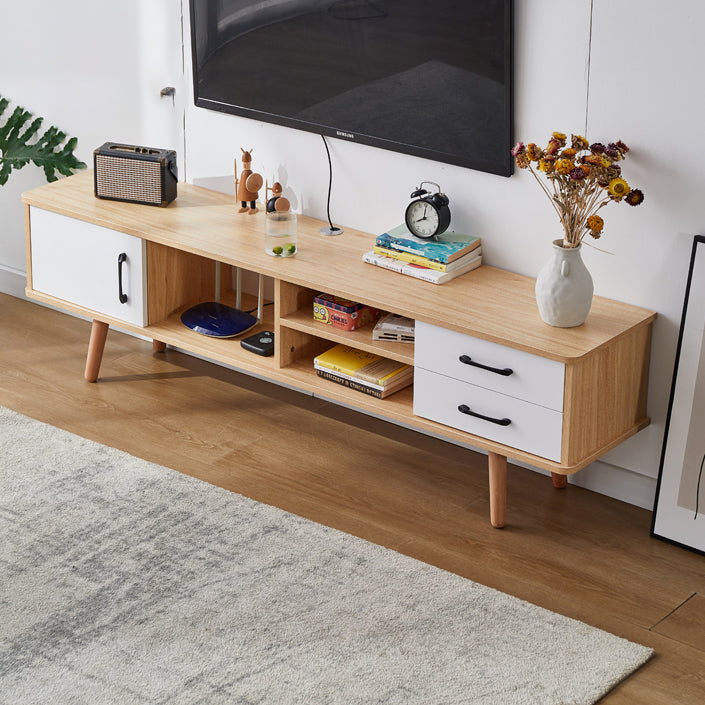 Solid Wood TV Stand & Media Console , Open Storage TV Console with Drawers