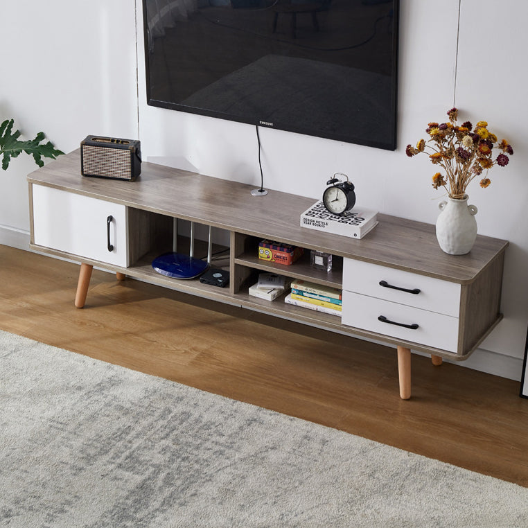 Solid Wood TV Stand & Media Console , Open Storage TV Console with Drawers