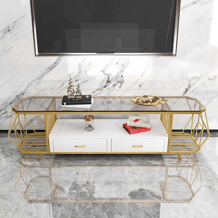 Glass Open Shelving TV Stand Luxury Style TV Cabinet with Drawers