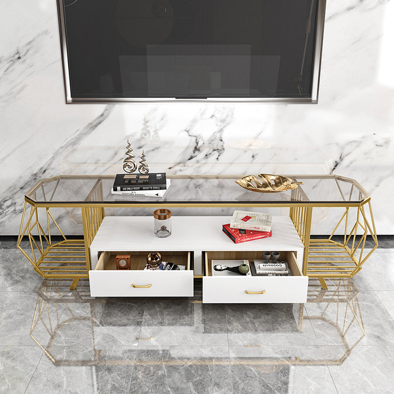 Glass Open Shelving TV Stand Luxury Style TV Cabinet with Drawers