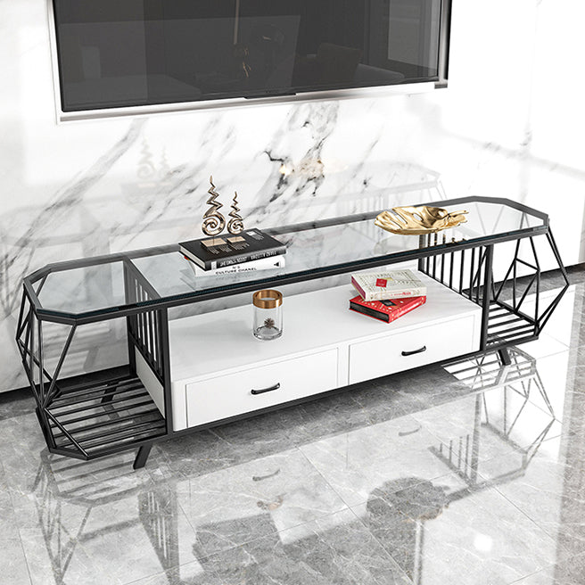 Glass Open Shelving TV Stand Luxury Style TV Cabinet with Drawers